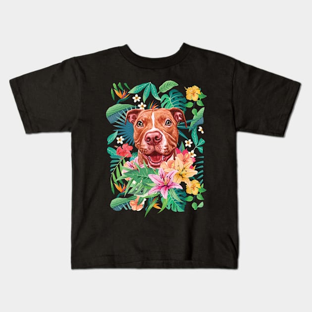 Tropical Red Pit Bull Pitbull 1 Kids T-Shirt by LulululuPainting